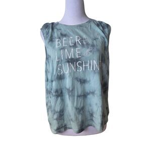 Fifth Sun Women's Size 2X Green Tie Dye BEER LIME SUNSHINE Sleeveless Tank Top